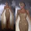 Wunderschöne trägerlose Meerjungfrau Prom Kleid sexy Perlen hohe, gespaltene formale Abendkleider Robe de Soirees
