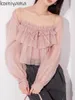 Kvinnors blusar Bandage Bow Camisas Suit Long Lseeve Ruffless Shirts 2024 Spring Summer Blusas Ropa Mujer Contrast Topps Japan Sets