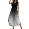 Abiti casual Donne 2024 Summer Summer Sliew Dress Abito lungo Stampa senza maniche Viele a V sul collo Maglietta Maxi Fashion Simple Simple