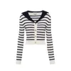 Miumiues Sweater Designer Luxury Fashion Womens Sweaters New V-neck Short Striped Knitted Shirt Small Style Big Flip Collar Sweater Coat