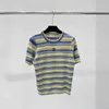 Kvinnors stickor Tees Designer 24 Spring/Summer New Colorful Stripe Kortärmade stickade kläder mångsidiga smala fit runda nacke pullover för kvinnor M4Z0