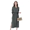 Casual jurken Silk Dress Dames Spring Print V-Neck Mulberry Rok lange mouw lange Franse A-lijn