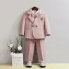 Children Formal Pink Wedding Dress Flower Boys Pography Suit Kids Stage Performance Outfit Baby Birthday Ceremony Costume 240401