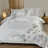 Bedding Sets Luxury Chinese Style Bamboo Embroidery Breathable Set Satin Silk Cotton Double Duvet Cover Bed Linen Pillowcases