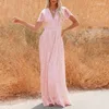 Party Dresses Summer Beach Holiday White Wedding Ladies Retro V Neck Short Sleeve Sundress Mujer Long Dress Women Boho Lace Maxi