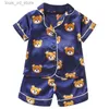 Pajamas summer new cartoon suit boys and girls casual pajamas suit baby silk ice short sleeve shorts housewear suit T240415