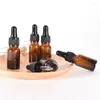 Lagringsflaskor 10 ml grad Mark Amber Glass Droper Refillable Tea Tree Oil Essential Parfume Liquid Pipette Bottle LX9247