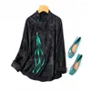 Women's Blouses BirdTree 30MM 50%Real Silk Elegant Shirt Women Batwing Sleeve Jacquard Chinese Style Retro Blouse 2024 Spring T44361QC
