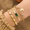 Green Diamond Doppellegierung Kubaner Mode vielseitiges Design Sinn Instagram -Kragenkette Multi -Layer -Armband -Charge