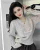 Women's Knits & Tees designer Autumn and Winter New V-neck Long sleeved Sweater Chest Knitted Wheat Ear Decoration Soft Skincare Particle Blended XI54