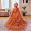 Party Dresses SSYFashion Orange Prom Dress For Women Romantic Princess Long Sleeve Cake Style Puffy Skirt Sweet Girl Evening Gowns