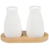 Kök förvaring Pepper Shaker Set Bottle Pad Ceramic Salt Claight Coffee Grinder Abrader Covered Pot Wood Holder