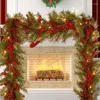 Fleurs décoratives Garlande de Noël avec lumières de 9 pieds Propulsées 2 modes d'éclairage pour le décor de cheminée de manteau