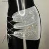 セクシーなスカートグリッターダイヤモンド女性のためのミニスカートを見る新しいyラインストーンホローアウトサイドスプリットバンデージスカートレイブパーティークラブスカートl49