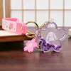 Keychains Lanyards Cute Cartoon Cherry Blossom Into Oil Drift Bottle Acrylic Transparent Creative Keychain Bag Pendant Small Gift