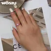 Cluster Rings WOSTU 925 Sterling Silver Trendy Pink Heart Zircon Size Ring For Women Fine Blue S925 Exquisite Jewelry