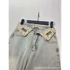 Mm24 Spring Small Form Design Heavy Industry Flipped Water Diamond Letter Embroidery Washed Old Jeans