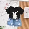 Clothing Sets Boys Pajamas Toddler Girl Easter Clothes Baby Summer Outfits Cute Bow Applique Shirts Tops Denim Shorts Set Little