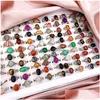 Band Rings Retro 30Pcs/Lot Natural Gem Stone Newest Beautif Bohemia Style Mixed Golden Siery Lovers Charm Jewelry Fashion Women And Me Dhmpu