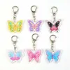 Keychains Lanyards Colorful Acrylic Butterfly Keychain Pendant Cartoon Keyring Women Schoolbag Earphone Case Hanging Pendant Charms Accessories