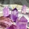 Dekorativa figurer Naturliga Amethyst Crystal Hexagon Wand Single Point Healing Stone Tower för dekoration