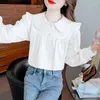 Blouses pour femmes 2024 Spring Autumn Couleur de mode solide Fashion Femme Femme Collière de poupée lâche Bouton Cardigan Trempt entièrement comestible