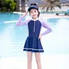 One-Pieces One Pieces Children Swimwear 2024 New Kids Long-sleeve Swimsuit For Girl With Underwear Teenager Girls Summer Beach Bathing Suit Y240412