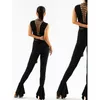 Wear 2024 Vêtements de danse latine Femmes Bandage sans manches Tops Black Pant