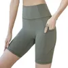 LL Yoga Pants Womens Ny T-line gratis persika höfter Hög midja höftlyftning Fitness Running Pocket 5-punkts sportshorts