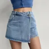 Rimocy mode irrégulier haute taille en denim short femme été un pantalon de jupe de ligne femme streetwear bleu jeans court femelle 240415