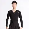 Stage Wear Long Sleeve V Neck Latin Dance Tops For Men Dress Performance Belly Modern Dancing Dresses CR526