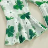 Clothing Sets Pudcoco Baby Girl Ireland Festival Outfits Letter Shortsleeve Romper Shamrock Flower Flare Pants Headband 3Pcs Clothes Set