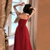 French Elegant White Strap Robe Midi Robe Summer Casual Evening Femme Femme Plage Sleevep Laceup Red Korean 240415