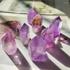 Dekorativa figurer Naturliga Amethyst Crystal Hexagon Wand Single Point Healing Stone Tower för dekoration