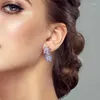 Hoop Earrings Exquisite 925 Sterling Silver Sparkling Double Blue Pink Butterfly For Women's Wedding Jewelry Accessories