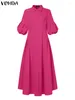 Abiti casual Vonda Women Bohémien Maxi Dress Abito elegante Sleeve Big Swing Shirt Sundazione da sole 2024 Colore solido