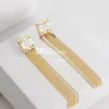 Jewelry Tassel Chain Earring Ear Studs Dangler Trendy Golden Drop Earrings With Box Engagement Christmas Birthday Gift