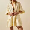 Casual Dresses Summer Dress Women's Short Puff Sleeve Button Down V Neck Shirt Solid Color Plus-Size Vestido