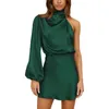 Casual Dresses Women's Evening Gift Dress Foreign Trade High Grade Satin Long Sleeve One Shoulder First For Girls Size 16 Or 18