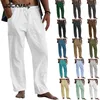 Herrenhosen Baumwollwäsche losen Autum lässige männliche atmungsaktive Hose Solid Color Draw String Jogger Yoga Long