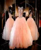 2017 Crinestone Crystals Blush Pink Quinceanera Sukienki Sheer Jewel Sweet 16 Controse Sukienki Spódnica Księżniczka Promowa suknie balowe1733715