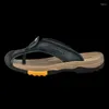 Slippers Summer Mens en cuir authentique tongs extérieurs tongs