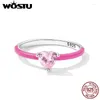 Cluster Rings WOSTU 925 Sterling Silver Trendy Pink Heart Zircon Size Ring For Women Fine Blue S925 Exquisite Jewelry