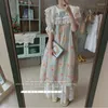 파티 드레스 빈티지 Mori Girl Collar 자수 레이스 꽃 드레스 면화 린넨 느슨한 허리 퍼프 슬리브 여름 Boho Women Tunique