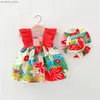 Robes de fille Summer Baby Girls Hobe New Tropical Flower Flying Mancheve Daily Casual Robe avec chapeau Y240415Y2404175N94