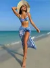 InX 3 piece bikini set blue bra push up swimsuit bikinis with cover bride bathing suit ladies beachwear women summer 240411