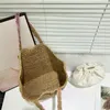 Drawstring Straw Hollow Out Knitting Sequins Tote Bag stor kapacitet handgjorda axelhandväska kvinnor designer casual strand etnisk stil