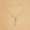 Light Blue Sugar Zircon Tassel Y-shaped Clavicle Chain Four Star Mangle Necklace for Female ISS, Unique and High End Design