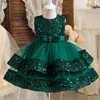 Girl's Dresses Baby Girls 1 Year Birthday Dress 12M Infant Baptism Tutu Gown Newborn Sequins Flower Bow Princess Costume Formal Gala Clothes T240415