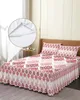Luxe patroon gradiënt rood bed rok elastisch gemonteerde sprei met kussenslopen matrasbedekking beddengoed set set set set 240415